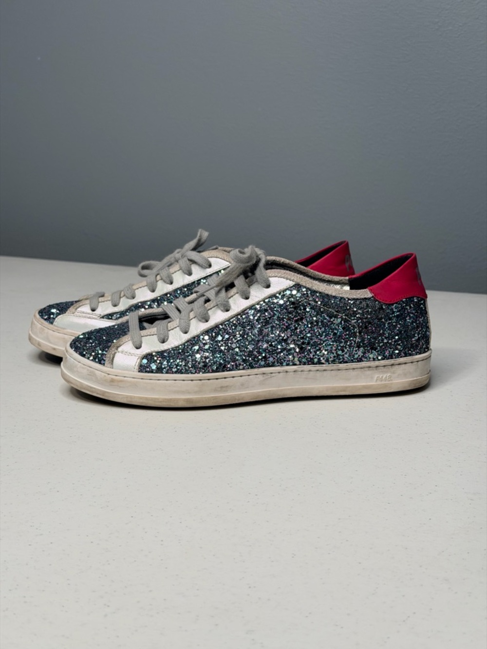 P448 Glitter Low-Top Sneakers with Pink Heel - Picture 3 of 10